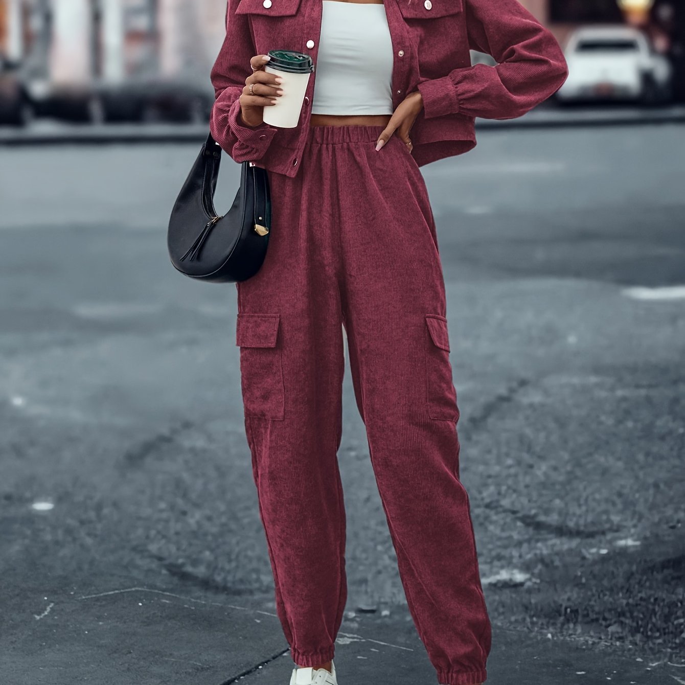 Women's Casual Suit Long-sleeved Single-breasted Jacket And Cargo Pants - Image 5