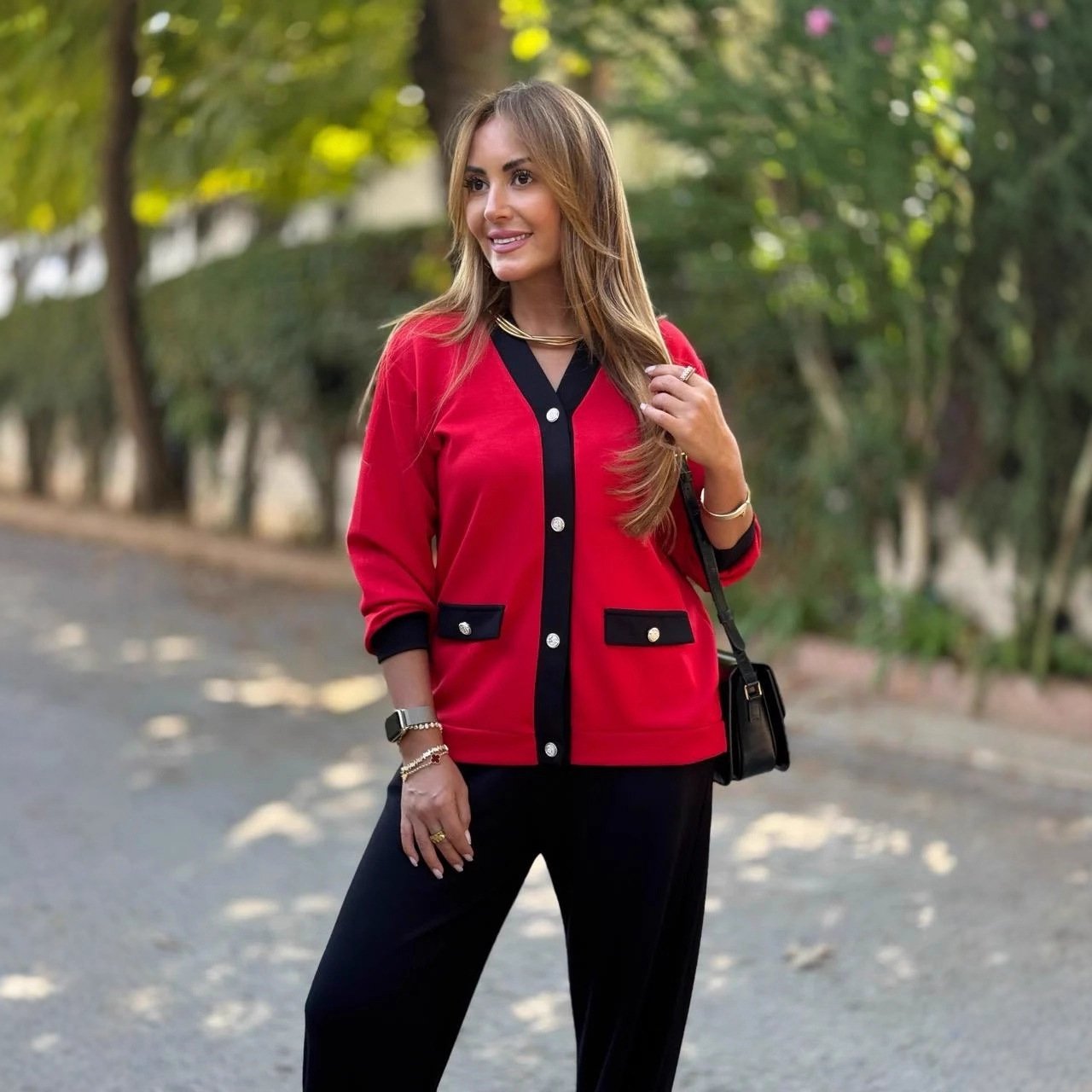 New Coat Casual Contrast Color V-neck Knitted Cardigan Long-sleeve Suit - Image 2