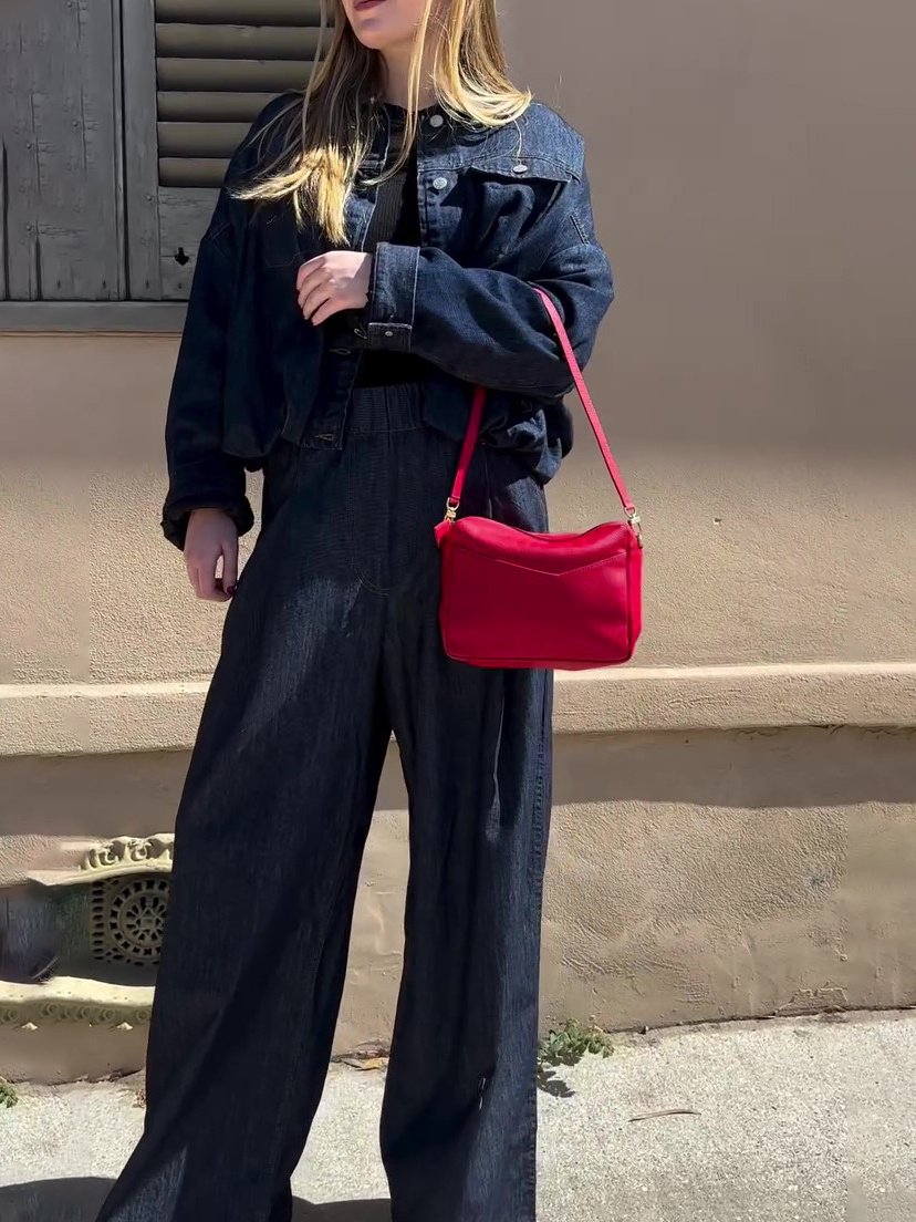 Dark Denim Oversized Jacket And Wide-Leg Pant Set - Image 2