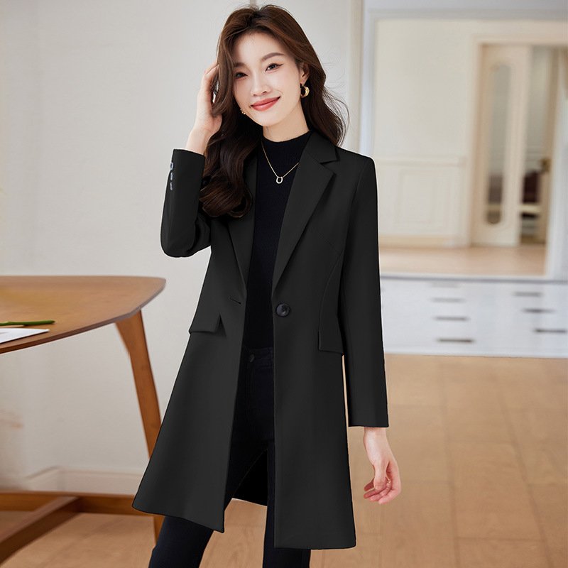 Black Mid-length Suit Trench Coat Coat For Women - Image 4