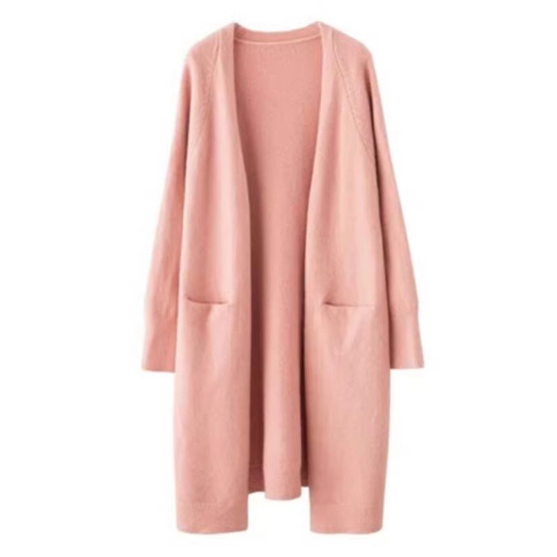 Mid-length Sweater Women's Solid Color V-neck Knitted Jacket - Image 10