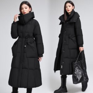 Knee-length Warm Cotton Coat Loose Thicken Waist-cinching Padded Jacket