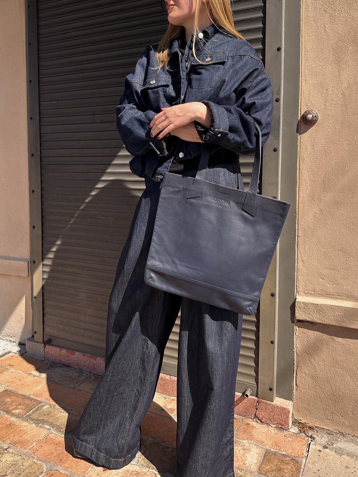 Dark Denim Oversized Jacket And Wide-Leg Pant Set - Image 5