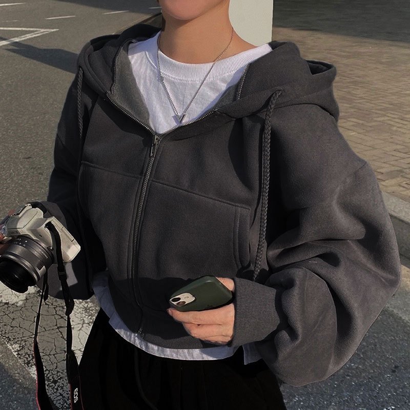 Women's Loose Long Sleeve Zipper Pocket Hoodie - Image 4