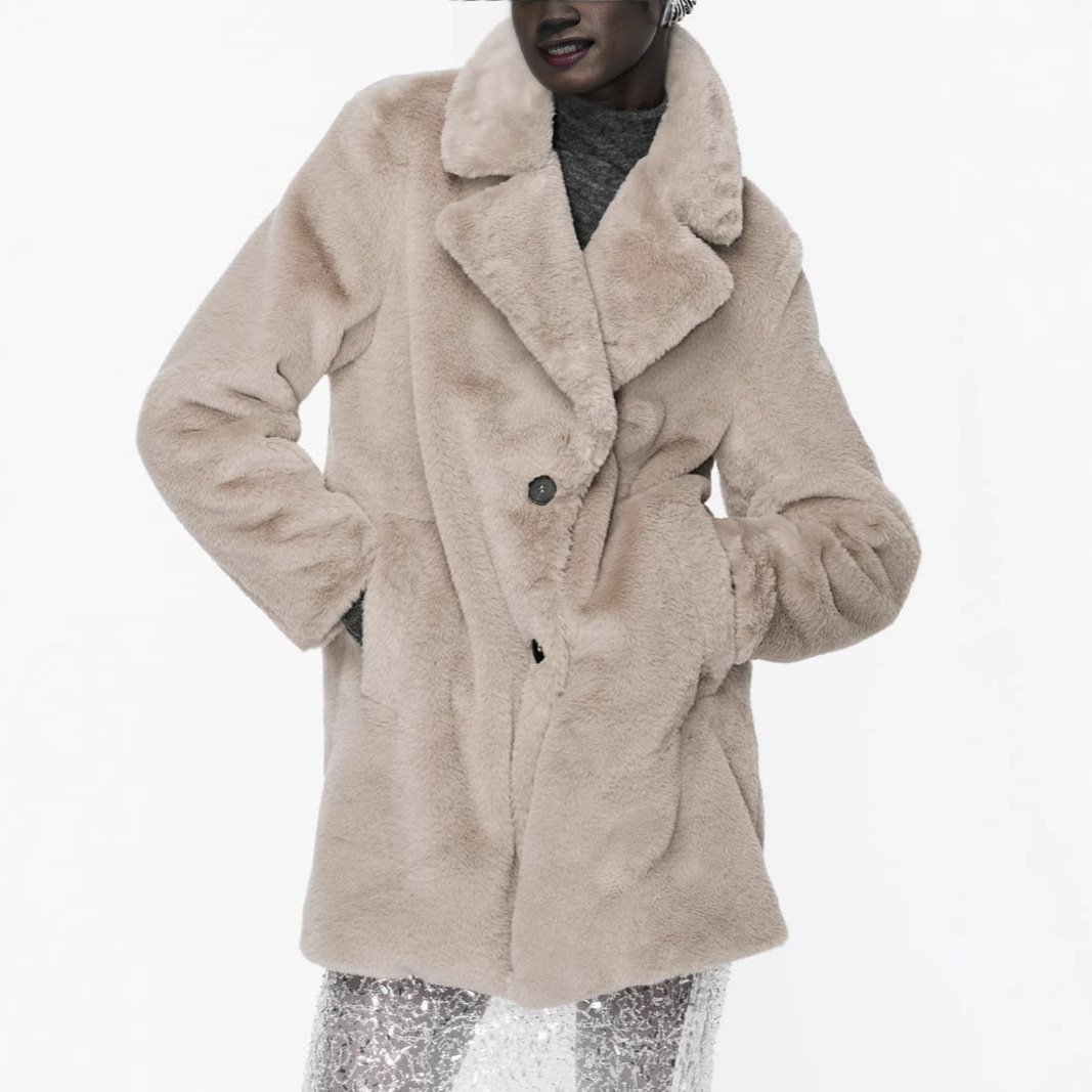 Fall Winter Fashion Artificial Fur Women's Warm Mid-length Coat - Image 3