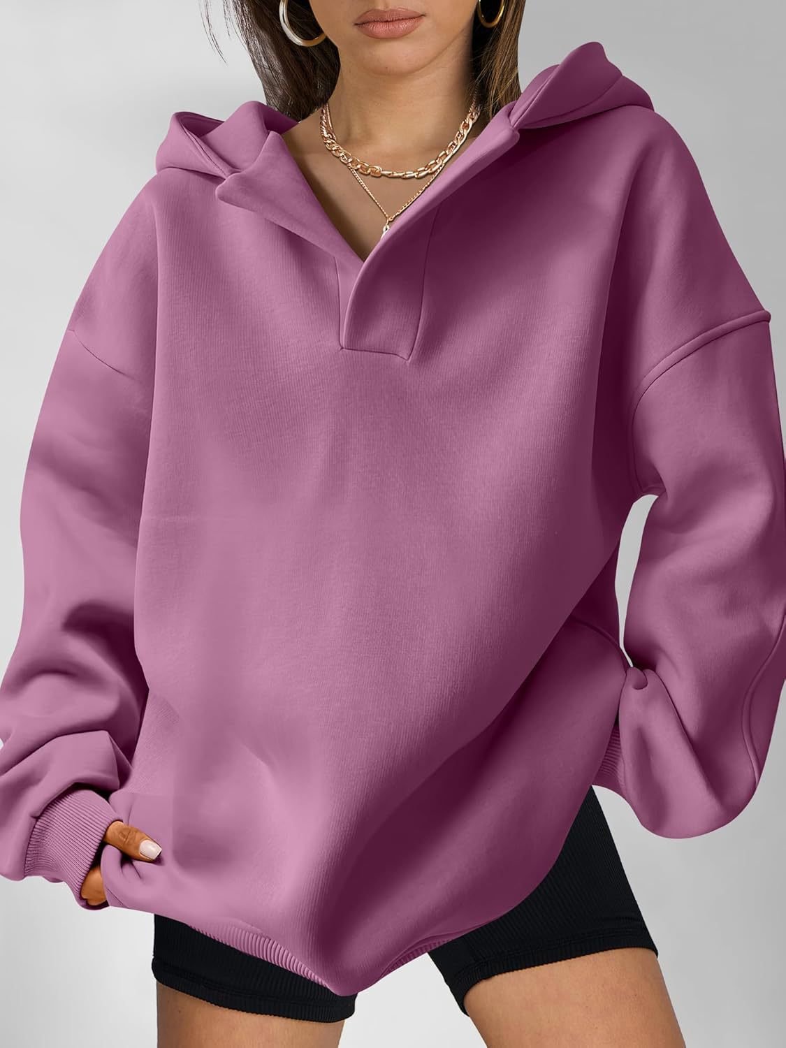 Women's Solid Color Hoodies Long Sleeve Hooded Solid Color Loose Sweater - Image 9
