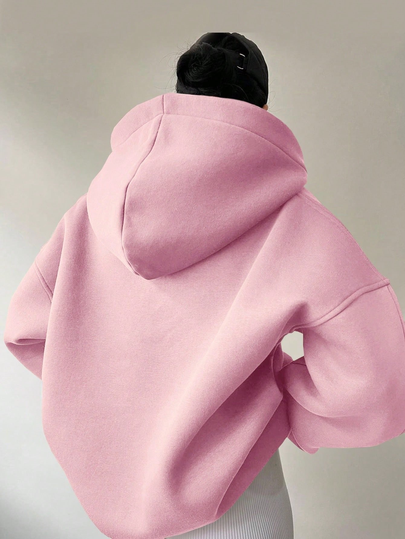 Women's Solid Color Hoodies Long Sleeve Hooded Solid Color Loose Sweater - Image 8