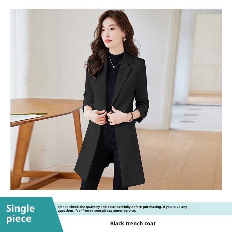Black Mid-length Suit Trench Coat Coat For Women - Image 7