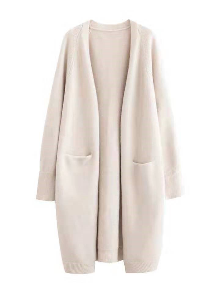 Mid-length Sweater Women's Solid Color V-neck Knitted Jacket - Image 7