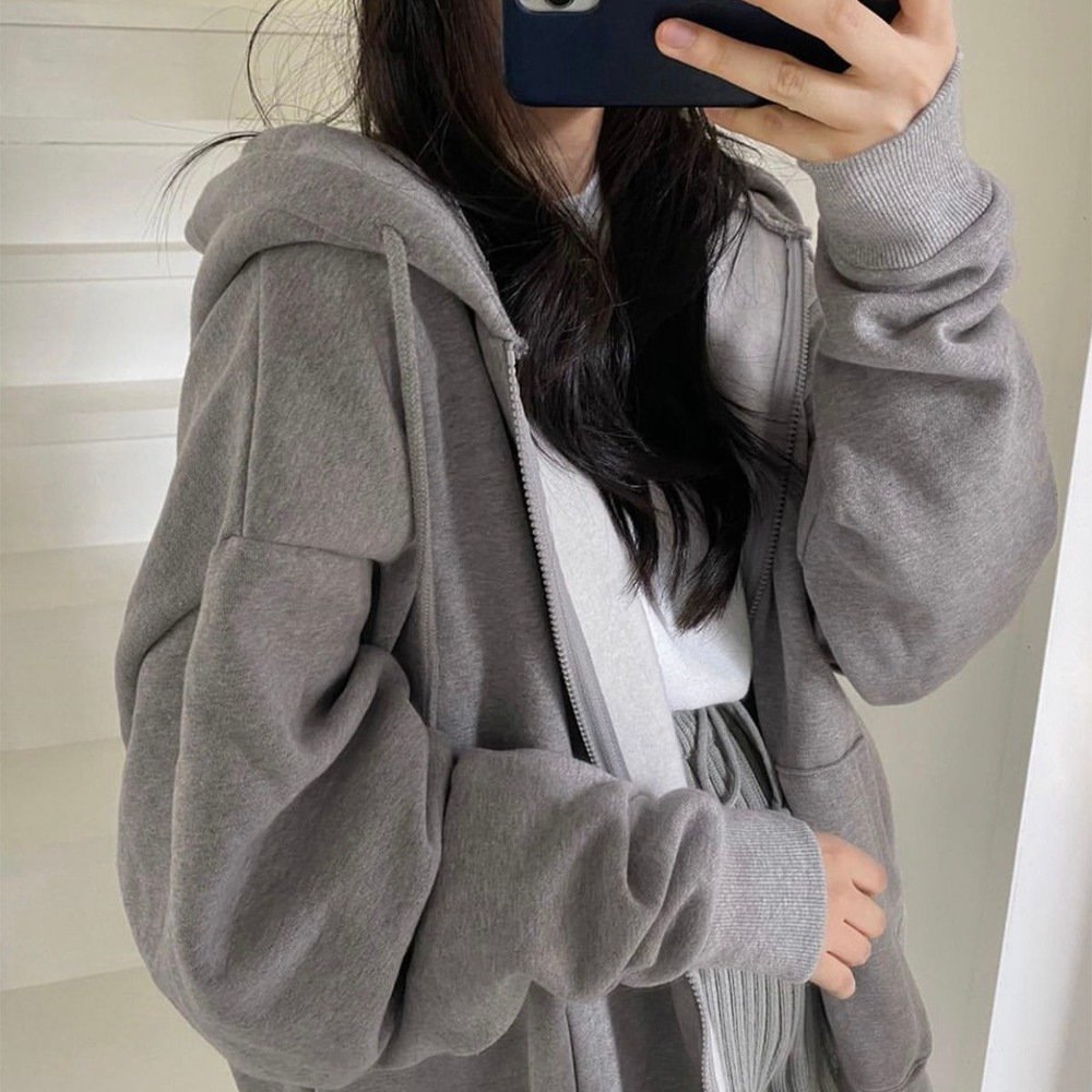 Women's Loose Long Sleeve Zipper Pocket Hoodie - Image 7
