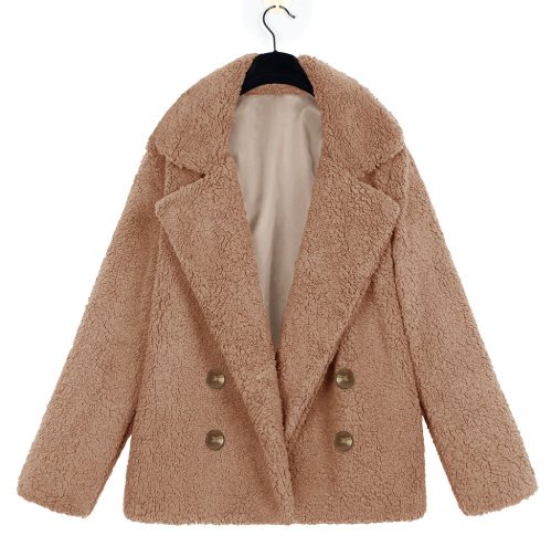Autumn And Winter Women's Plush Button Lapels Pocket Coat Shirt - Image 4