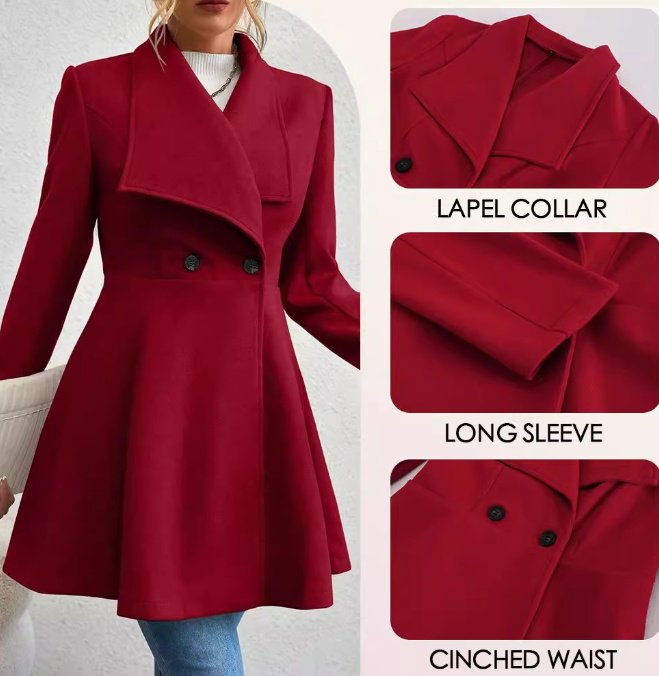 Slim-fit Long Fashion Lapel Women's Wool Coat - Image 3