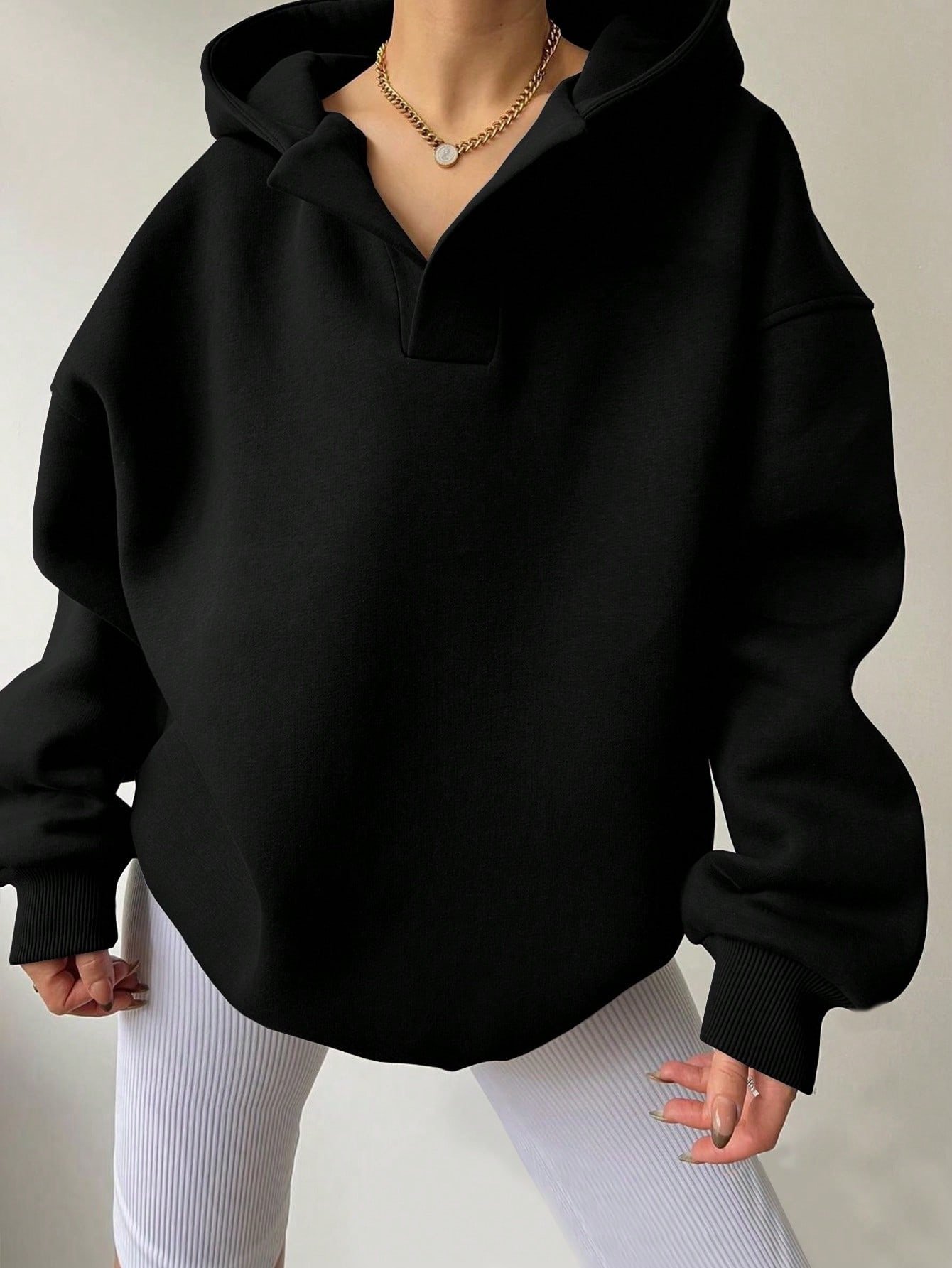 Women's Solid Color Hoodies Long Sleeve Hooded Solid Color Loose Sweater - Image 6