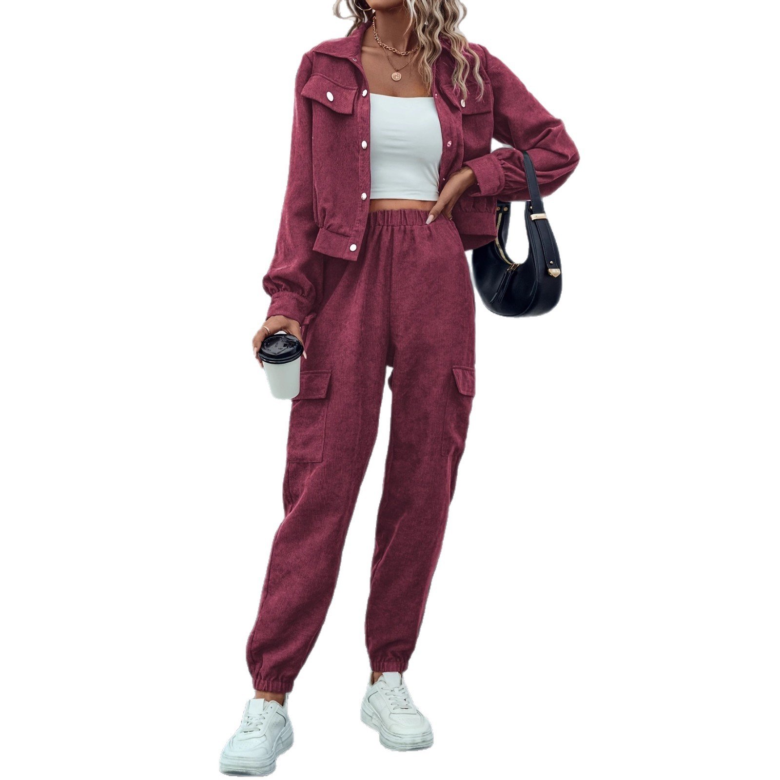 Women's Casual Suit Long-sleeved Single-breasted Jacket And Cargo Pants - Image 4