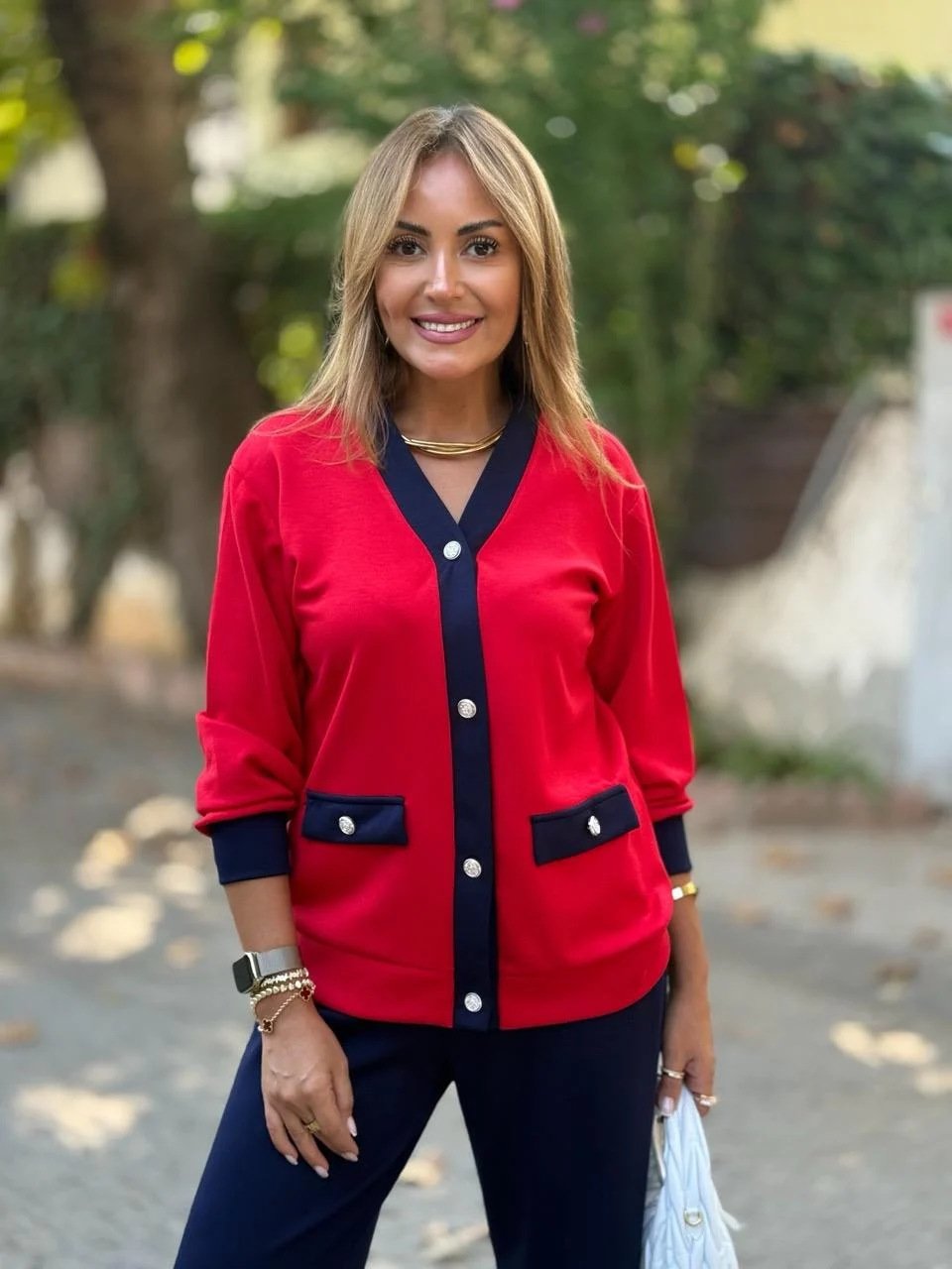 New Coat Casual Contrast Color V-neck Knitted Cardigan Long-sleeve Suit - Image 7