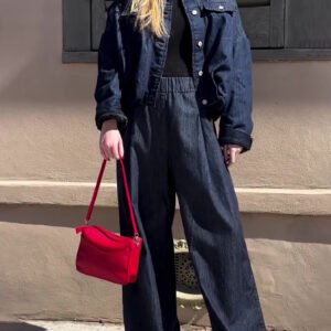 Dark Denim Oversized Jacket And Wide-Leg Pant Set