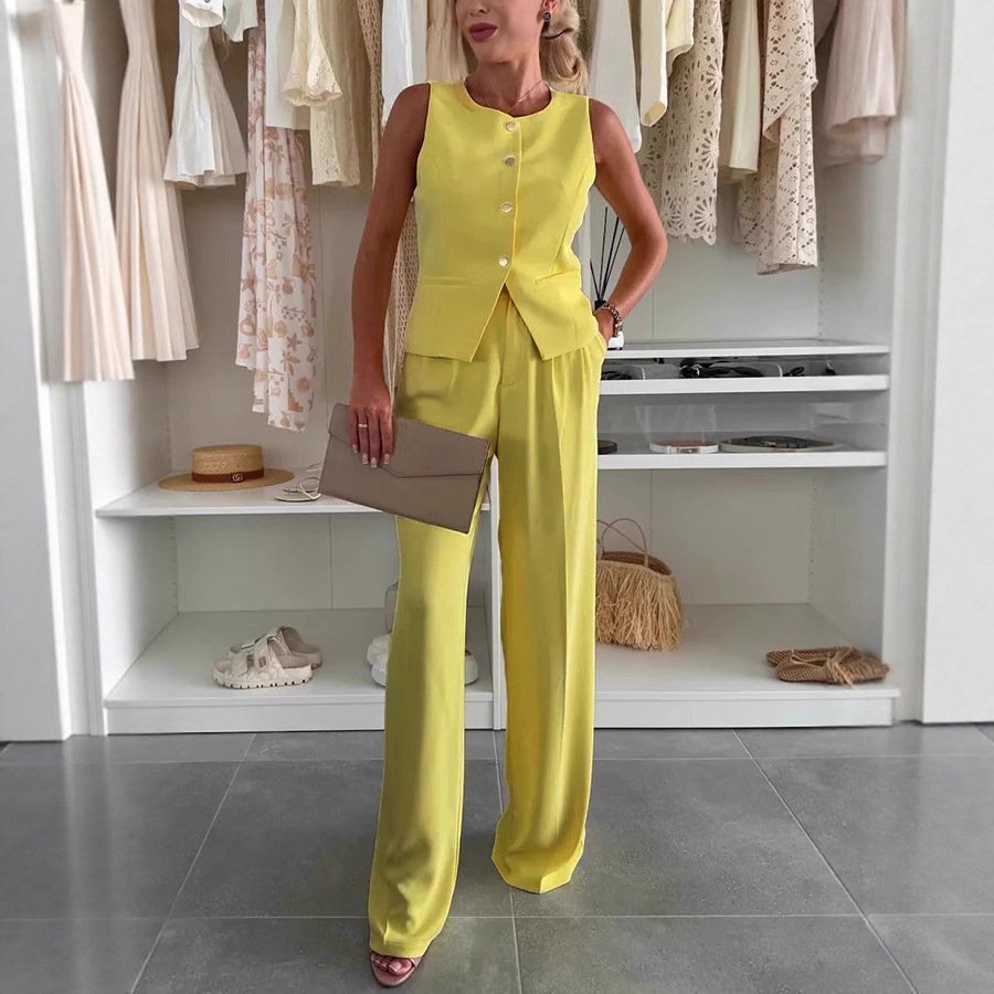 Elegant Commuter Suit V-neck Buttons Decorative Vest Trousers - Image 4