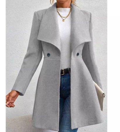 Slim-fit Long Fashion Lapel Women's Wool Coat - Image 7