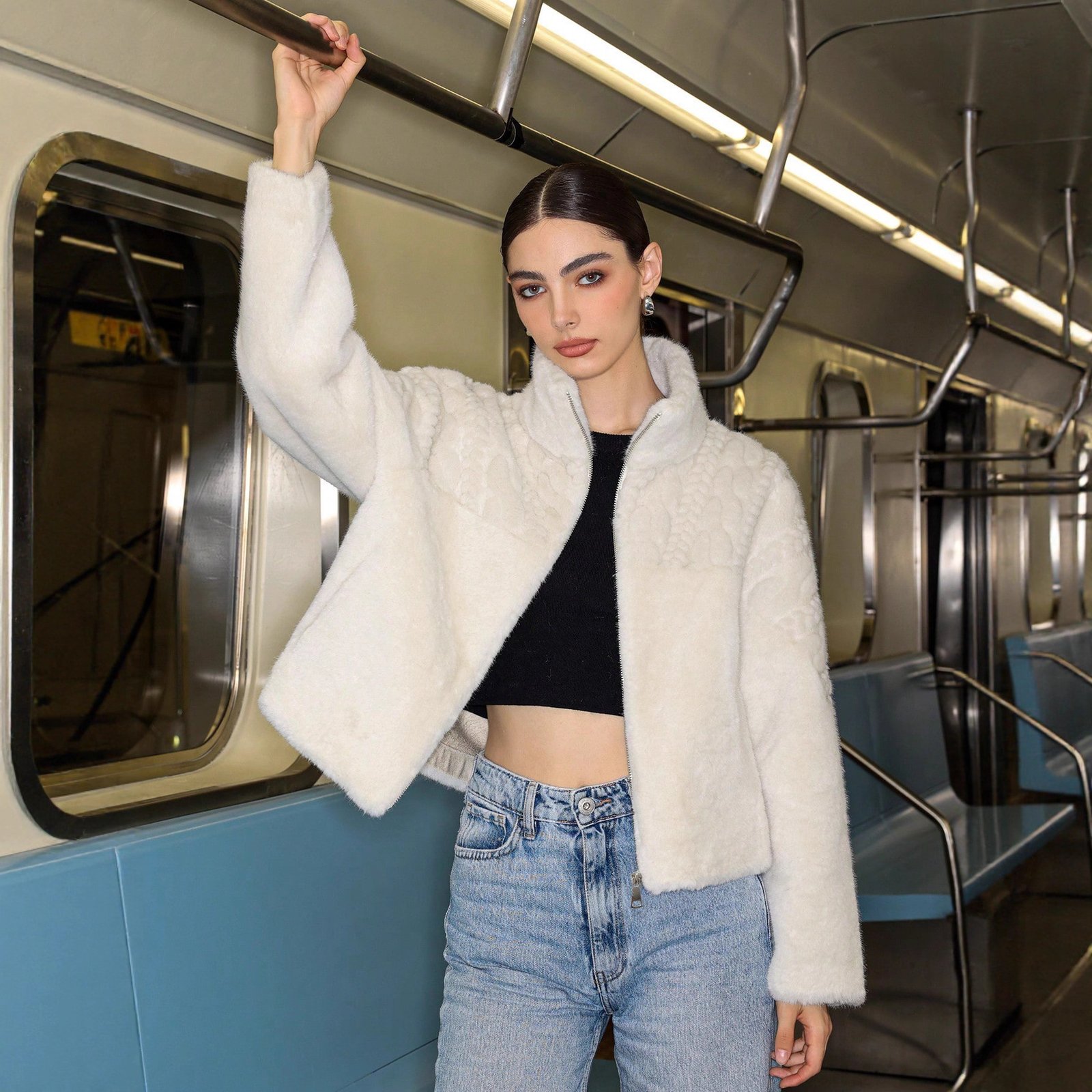 Women's Solid Color High Neck Long Sleeved Thick Coat - Image 3