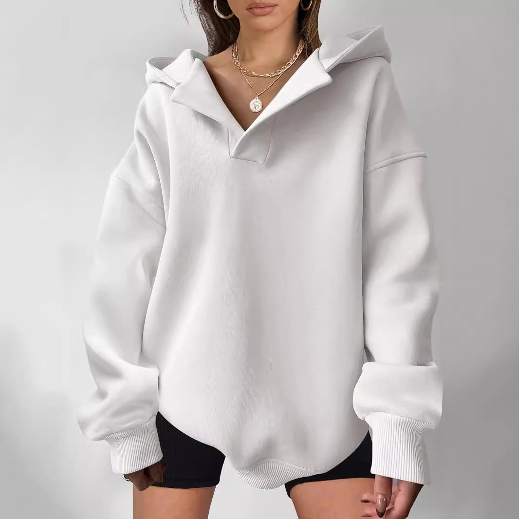 Women's Solid Color Hoodies Long Sleeve Hooded Solid Color Loose Sweater - Image 2