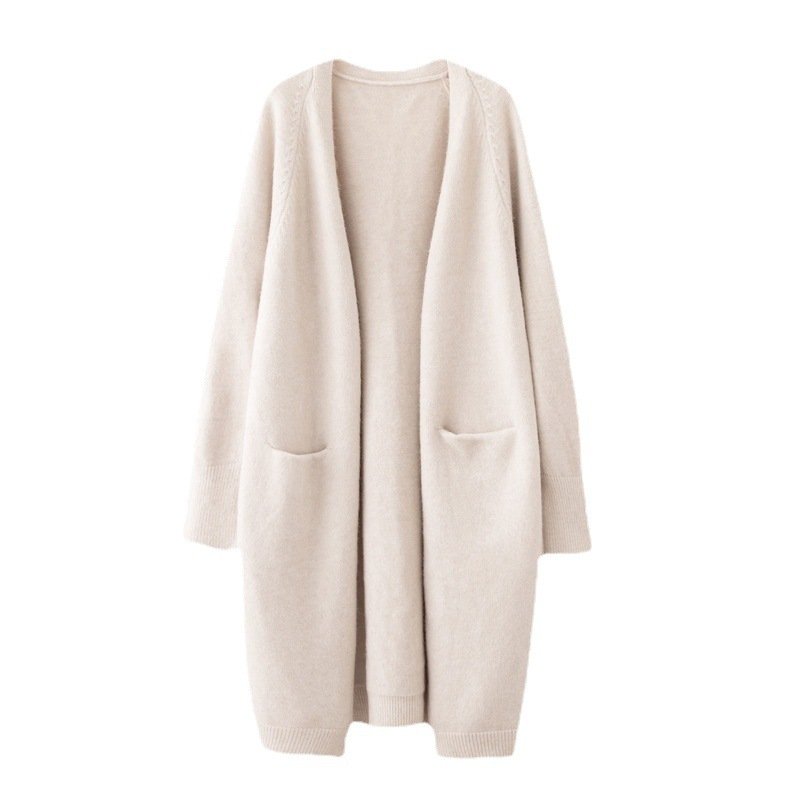 Mid-length Sweater Women's Solid Color V-neck Knitted Jacket - Image 5