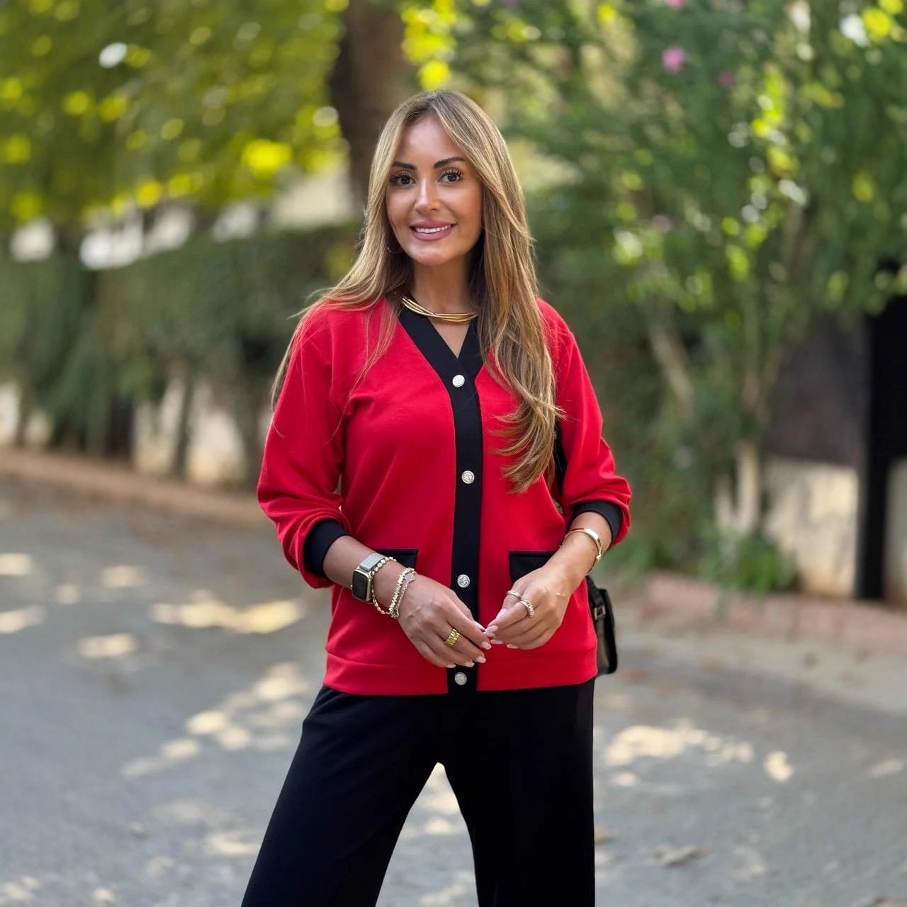 New Coat Casual Contrast Color V-neck Knitted Cardigan Long-sleeve Suit - Image 3