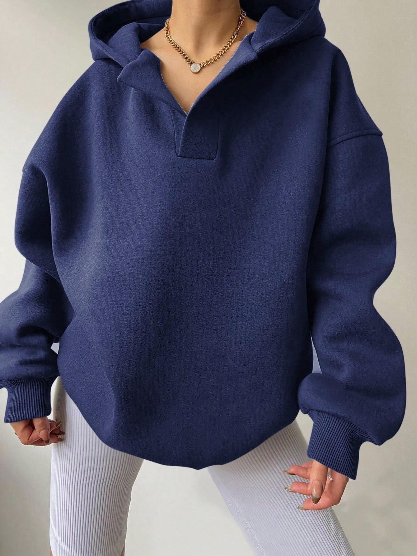 Women's Solid Color Hoodies Long Sleeve Hooded Solid Color Loose Sweater - Image 7