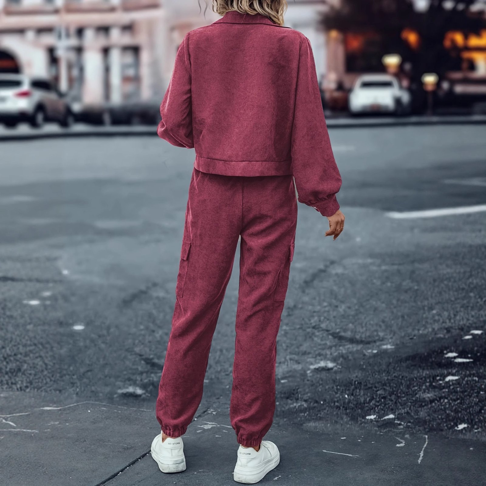 Women's Casual Suit Long-sleeved Single-breasted Jacket And Cargo Pants - Image 2